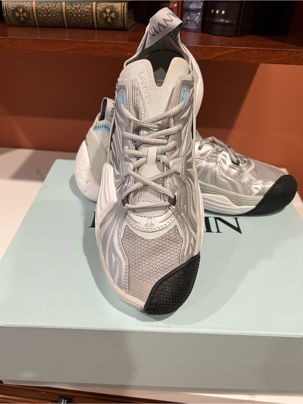 Lanvin Silver, Light Gray & Black Chunky Runner Sneakers